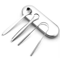 قاشطة لسان *Stainless Steel Tongue Scraper Set - 3 Pcs Family Pack with Storage Case*