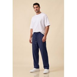 بنطلون رجالي مريح من الكتان 30118 - كحلي Men's Comfortable Linen Trousers 30118 - Navy Blue