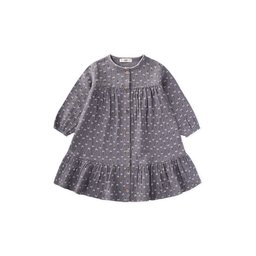 فستان موسلين بناتي منقوش 8-12 سنة - رمادي دخاني Patterned Muslin Dress for Girls 8-12 Years - Smoky Grey