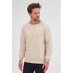 سويت شيرت رجالي بيج بقصة عادية وياقة دائرية من القطن Men's Beige Standard Fit Cotton Basic Crew Neck Sweatshirt