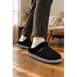 شبشب منزلي رجالي شتوي LAFONT من Muggo مبطن بالفرو ونعل مريح - أسود Muggo LAFONT Men's Winter Home Slippers - Fur Lined, Comfortable Sole - Black