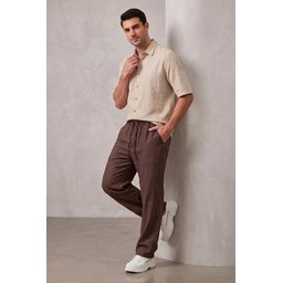 بنطلون رجالي مريح من الكتان 30118 - بني Men's Comfortable Linen Trousers 30118 - Brown