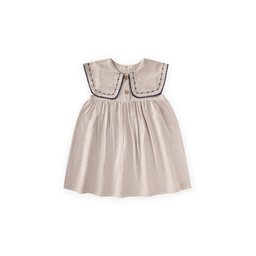 فستان كتان بياقة للبنات 2-7 سنوات - لون طبيعي Linen Collar Dress for Girls 2-7 Years - Natural