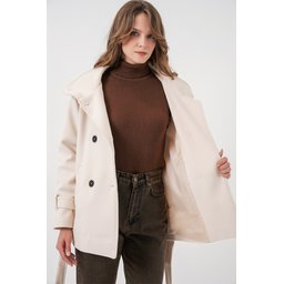 معطف نسائي كاشيه بحزام 9162 - لون إكرو Women's Belted Cachet Coat 9162 - Ecru