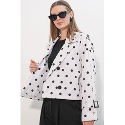 معطف ترنش قصير نسائي بحزام 5970 - أبيض Women's Belted Short Trench Coat 5970 - White