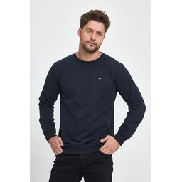 سويتشيرت رجالي بقبة دائرية وتطريز، قصة عادية - كحلي Men's Navy Regular Fit Crew Neck Sweatshirt with Embroidery Detail