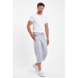 شورت برمودا رجالي رمادي طويل بجيوب وسحاب وخصر مطاطي قابل للتعديل Men's Grey Bermuda Long Shorts with Zipper Pockets and Adjustable Elastic Waist