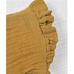 قبعة أطفال من الموسلين العضوي مكشكشة برباط - خردلي (0-2 سنوات) Organic Muslin Baby Hat with Ruffles & Ties - Mustard Yellow (0-2 Years)