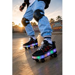 حذاء رياضي MUGGO SKATE للأطفال بعجلات مضيئة - أسود وأحمر Muggo SKATE Kids' Light-Up Roller Sneaker Shoes - Black - Red