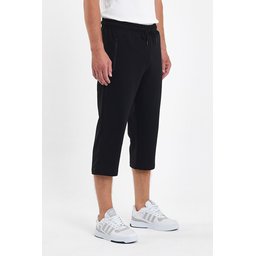 شورت برمودا رجالي أسود بجيوب وسحاب، طول الركبة، خصر مطاطي قابل للتعديل Men's Black Bermuda Shorts with Zipper Pockets, Knee-Length, Adjustable Elastic Waist