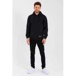 سويت شيرت رجالي أسود بغطاء رأس وجيب كانجارو - مبطن بالقطن Men's Black Hooded Sweatshirt with Kangaroo Pocket - Cotton Lined
