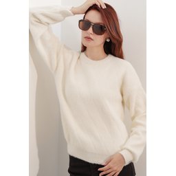 كنزة نسائية واسعة بنقشة 15970 - كريمي Women's Patterned Oversize Sweater 15970 - Cream