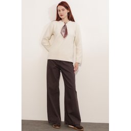 كنزة نسائية فضفاضة بتفاصيل وشاح 15971 - كريم Women's Oversize Scarf Detail Sweater 15971 - Cream