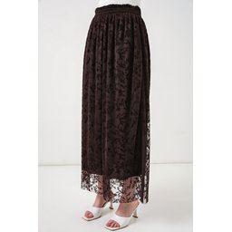 تنورة نسائية مبطنة بطبعة فلوك 8076 - بني Women's Flocked Print Lined Skirt 8076 - Brown