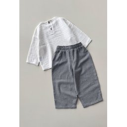 طقم سويت شيرت من الموسلين للأطفال 2-8 سنوات - أبيض مائل للصفرة Muslin Sweatshirt Set for Kids 2-8 Years - Off-White