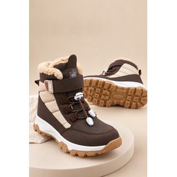 حذاء ثلج أطفال Muggo TUNDY للجنسين مبطن بالفرو مع فيلكرو ورباط - بني Muggo TUNDY Unisex Kids' Fur-Lined Snow Boot with Hook-and-Loop and Laces - Brown