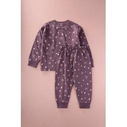 طقم بيجامة أطفال بناتي منقوش، قطن 100%، لون بنفسجي (موردم) - 2-8 سنوات Kids' Patterned Pajama Set, 100% Cotton, Plum - Ages 2-8