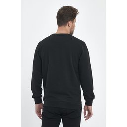 سويت شيرت رجالي أسود بقصة عادية وياقة دائرية وتطريز Men's Black Regular Fit Crew Neck Sweatshirt with Embroidery Detail