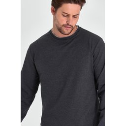 سويت شيرت رجالي أنثراسيت بياقة دائرية مزدوجة بقصة مريحة Men's Anthracite Double Crew Neck Standard Relaxed Fit Sweatshirt