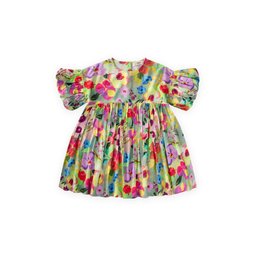 فستان فيسكون أخضر بأكمام بالون للبنات 2-10 سنوات Girls' Balloon Sleeve Viscose Dress 2-10 Years - Green