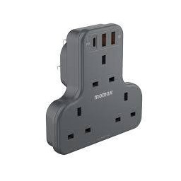 3 منافذ على شكل حرف تقسيم شاحن مع مساحة (رمادي) Momax ONEPLUG 3-Outlet T-shaped Extension Socket With USB Space (Grey)