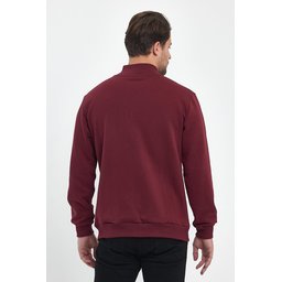 جاكيت رجالي بورجوندي بسحاب وياقة قائمة وجيوب جانبية مبطن بالقطن Men's Burgundy Cotton-Lined Zippered Stand-Collar Cardigan with Side Pockets