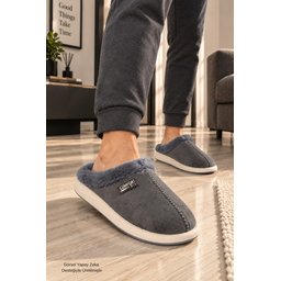 شبشب منزلي رجالي Muggo LAFONT شتوي مبطن بالفرو مريح - رمادي Muggo LAFONT Men's Winter Home Slippers - Fur Lined, Comfortable Sole - Grey