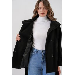 معطف نسائي شتوي بحزام 9162 - أسود Women's Belted Cachet Coat 9162 - Black