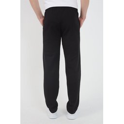 بنطلون رياضي رجالي أسود بقصة مريحة مع جيوب بسحاب وتطريز Men's Black Regular Fit Sweatpants with Zipper Pockets and Embroidery Detail