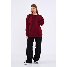 سويت شيرت نسائي أوفر سايز بيزك بياقة دائرية قطني - خمري Women's Oversize Basic Cotton Crew Neck Sweatshirt - Burgundy