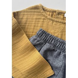 طقم سويت شيرت قطني للأطفال 2-8 سنوات - أصفر خردلي Kids' Muslin Sweatshirt Set 2-8 Years - Mustard Yellow
