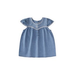 فستان جينز مطرز للأطفال 1-7 سنوات - أزرق Embroidered Denim Dress for Girls 1-7 Years - Blue