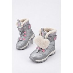 بوت Muggo TIGGER بناتي مبطن بالفرو برباط وشريط لاصق - فضي Muggo TIGGER Girls' Fur-Lined Lace-Up and Velcro Boots - Silver