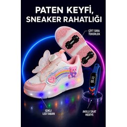Muggo COLOURFUL حذاء رياضي أطفال بعجلات وإضاءة LED - بودرة Muggo COLOURFUL Kids' Light-Up Roller Sneaker - Powder