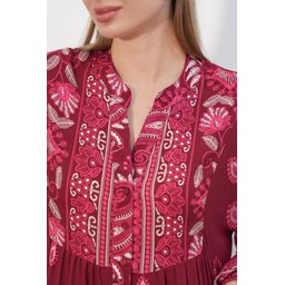 فستان نسائي طويل محتشم بنقشة 2585 - C. Bordo Women's Patterned Long Modest Dress 2585 - C. Bordo