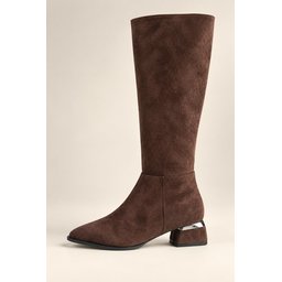 حذاء نسائي MUGGO COLLİE طويل بكعب مدبب وسحاب جانبي - بني سويدي MUGGO COLLİE Women's Pointed Toe Side Zipper Heeled Boots - Brown Suede