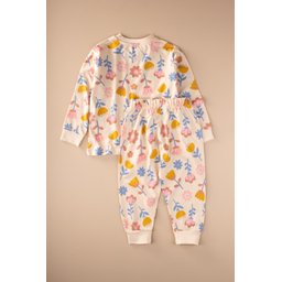 طقم بيجامة أطفال قطن بنقشة زهور - 2-8 سنوات Kids' Floral Pattern Cotton Pajama Set - 2-8 Years