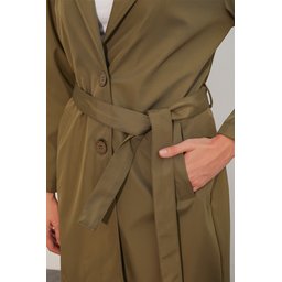 ترنشكوت نسائي قصير بحزام 5990 - كاكي Women's Belted Short Trench Coat 5990 - Khaki