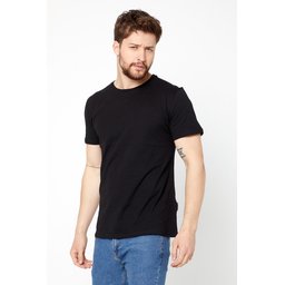 تي شيرت رجالي أسود 100% قطن بقصة عادية وياقة دائرية Men's Black 100% Cotton Regular Fit Crew Neck Basic T-Shirt