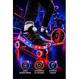 حذاء رياضي MUGGO SKY للأطفال بعجلات وإضاءة LED - أسود وأحمر MUGGO SKY Kids' Light-Up Roller Sneaker Shoes - Black & Red