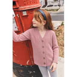 كارديجان تريكو بناتي بتصميم جديلة، وردي بودرة، 2-8 سنوات Girls' Cable Knit Cardigan, Powder Pink, Ages 2-8