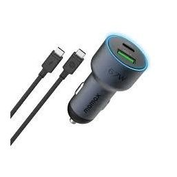 شاحن سيارة ثنائي المنفذ بقدرة 67 واط مع مساحة كابل (رمادي) Momax MoVe 67W dual-port car charger with CtoC Cable Space (Grey)