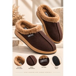 Muggo LAFONT شبشب رجالي شتوي مبطن بالفرو مريح - بني Muggo LAFONT Men's Winter Fur-Lined Comfortable Slippers - Brown