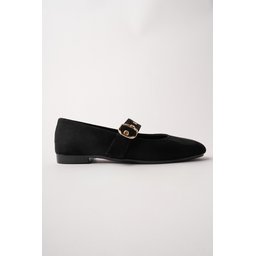حذاء باليه نسائي Muggo HALSEY ذهبي بإبزيم جلد - أسود Muggo HALSEY Gold Buckle Leather Women's Ballet Flats - Black