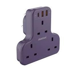 3- تقسيم شاحن على شكل حرف مع (أرجواني) Momax ONEPLUG 3-Outlet T-shaped Extension Socket With USB (Purple)