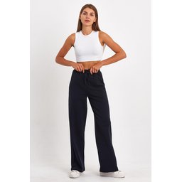 بنطال رياضي نسائي فضفاض مريح بخصر مطاطي وجيوب جانبية - أسود ورمادي فحمي Women's Seasonal Loose Wide Leg Tracksuit Bottoms with Side Pockets - Black & Anthracite