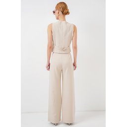طقم نسائي قطعتين 6709 - سترة وبنطلون - كريمي 6709 Women's Vest & Trousers Two-Piece Set - Cream
