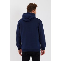 سويت شيرت رجالي بغطاء رأس وجيب كانجارو، مبطن بالقطن - كحلي Men's Cotton-Lined Hooded Sweatshirt with Kangaroo Pocket - Navy Blue