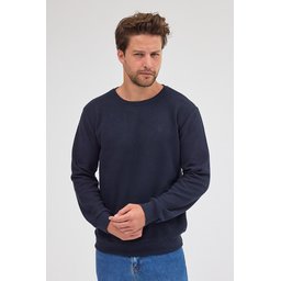 سويت شيرت رجالي كحلي بياقة دائرية بقصة عادية من القطن Men's Navy Standard Fit Cotton Basic Crew Neck Sweatshirt