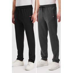 بنطلون رياضي رجالي مريح بقصة مستقيمة، 2 قطعة، أسود-أنثراسيت Men's Black-Anthracite 2-Pack Straight Leg Tracksuit Bottoms with Zipper Pockets and Embroidery Detail